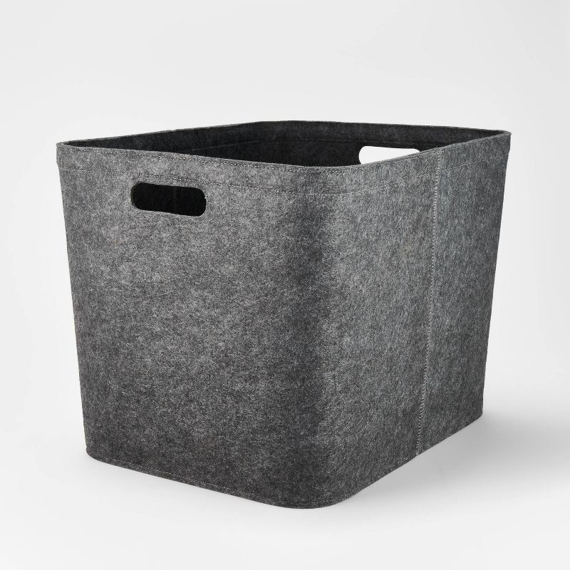 slide 1 of 4, 14" x 15" Large Felt Basket with Stitching Dark Gray - Brightroom™: Modern Storage Bin with Cut-Out Handles, 1 ct