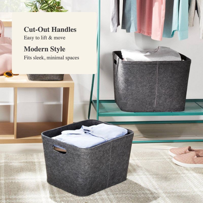 slide 4 of 5, 10.5"x14" Medium Felt Basket with Stitching Charcoal - Brightroom™: Modern Storage Bin with Cut-Out Handles, 1 ct