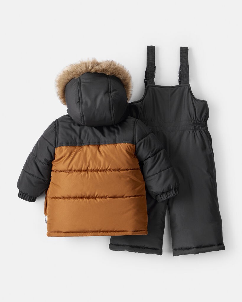 slide 4 of 5, Carter's Carters Baby Boy 2-Piece Color Block Hooded Snowsuit Jacket & Bib Set - Brown/Black Multi 24M, 2 pc