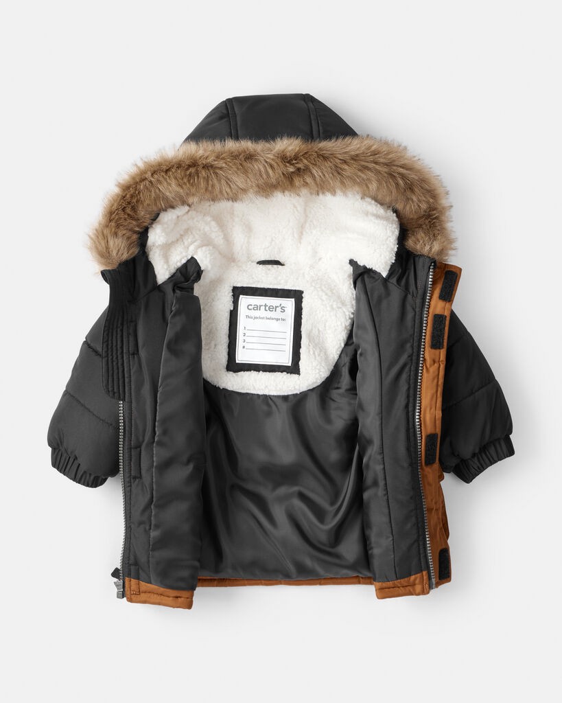 slide 5 of 5, Carter's Carters Baby Boy 2-Piece Color Block Hooded Snowsuit Jacket & Bib Set - Brown/Black Multi 24M, 2 pc