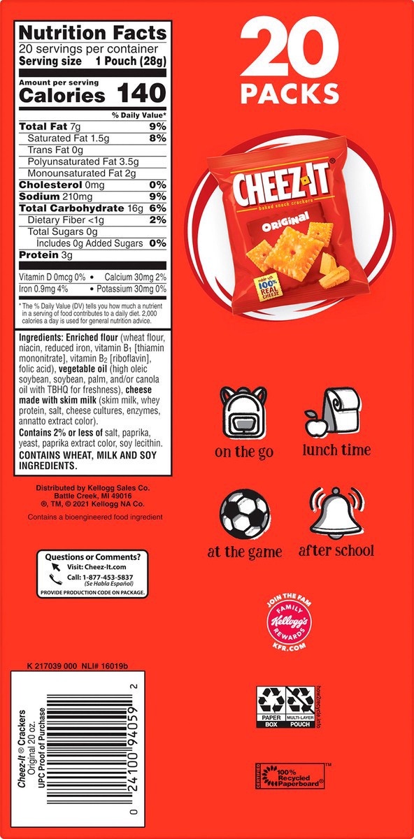 slide 4 of 8, Cheez-It Baked Original Snack Crackers 20 - 1 oz Packages, 20 oz