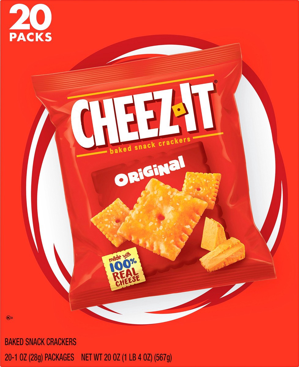 slide 7 of 8, Cheez-It Baked Original Snack Crackers 20 - 1 oz Packages, 20 oz