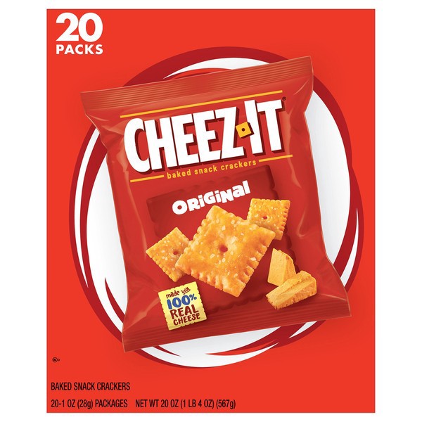 slide 1 of 8, Cheez-It Baked Original Snack Crackers 20 - 1 oz Packages, 20 oz