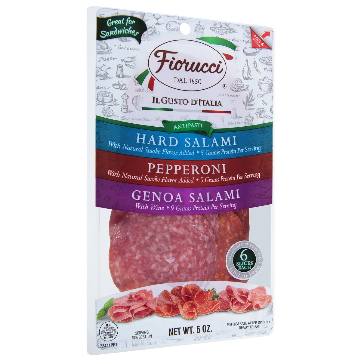 slide 2 of 9, Fiorucci Hard Salami/Pepperoni/Genoa Salami Sandwich Pack 6 oz, 1 ct
