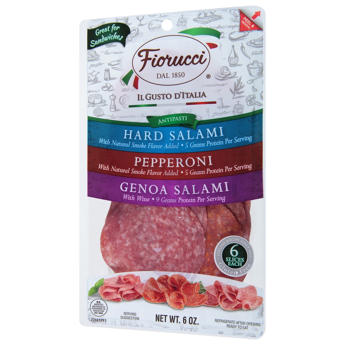 slide 5 of 9, Fiorucci Hard Salami/Pepperoni/Genoa Salami Sandwich Pack 6 oz, 1 ct