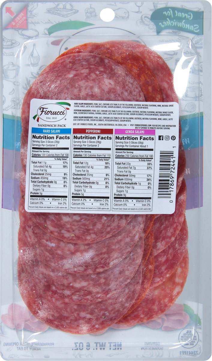slide 3 of 9, Fiorucci Hard Salami/Pepperoni/Genoa Salami Sandwich Pack 6 oz, 1 ct
