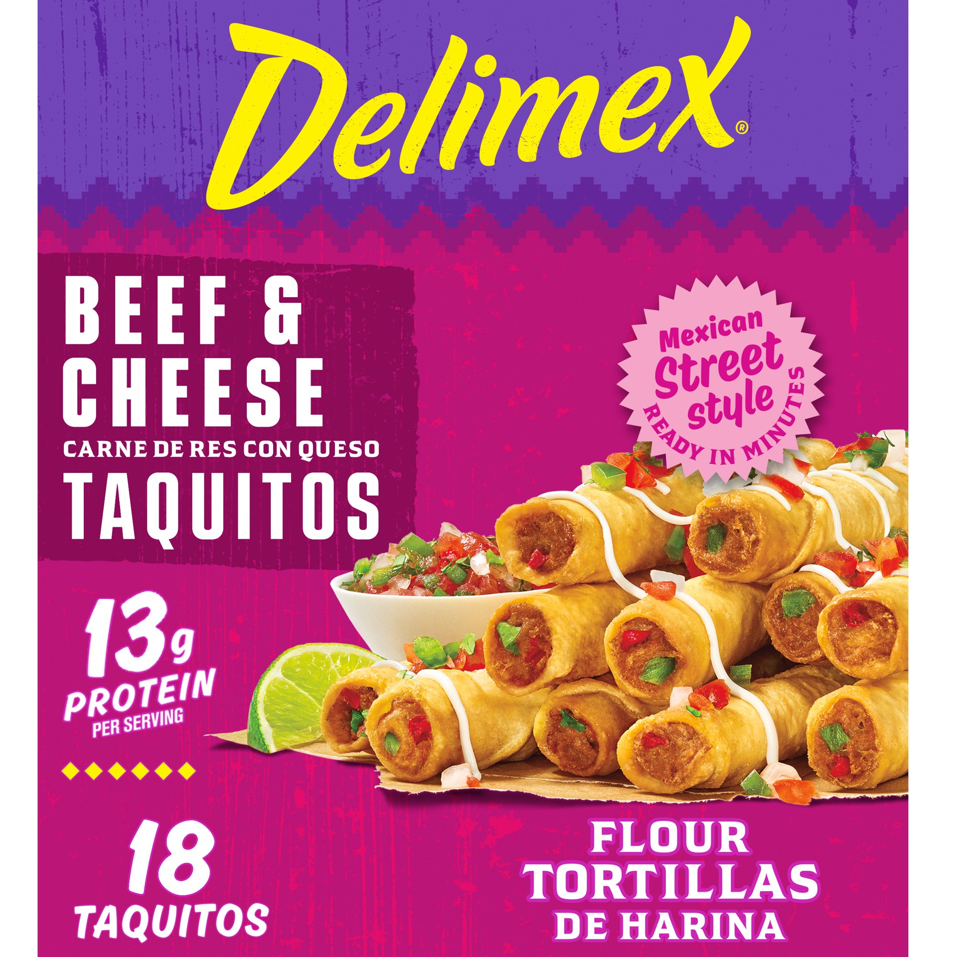 slide 1 of 5, Delimex Beef & Cheese Taquitos Frozen Snacks, 18 ct Box, 18 ct