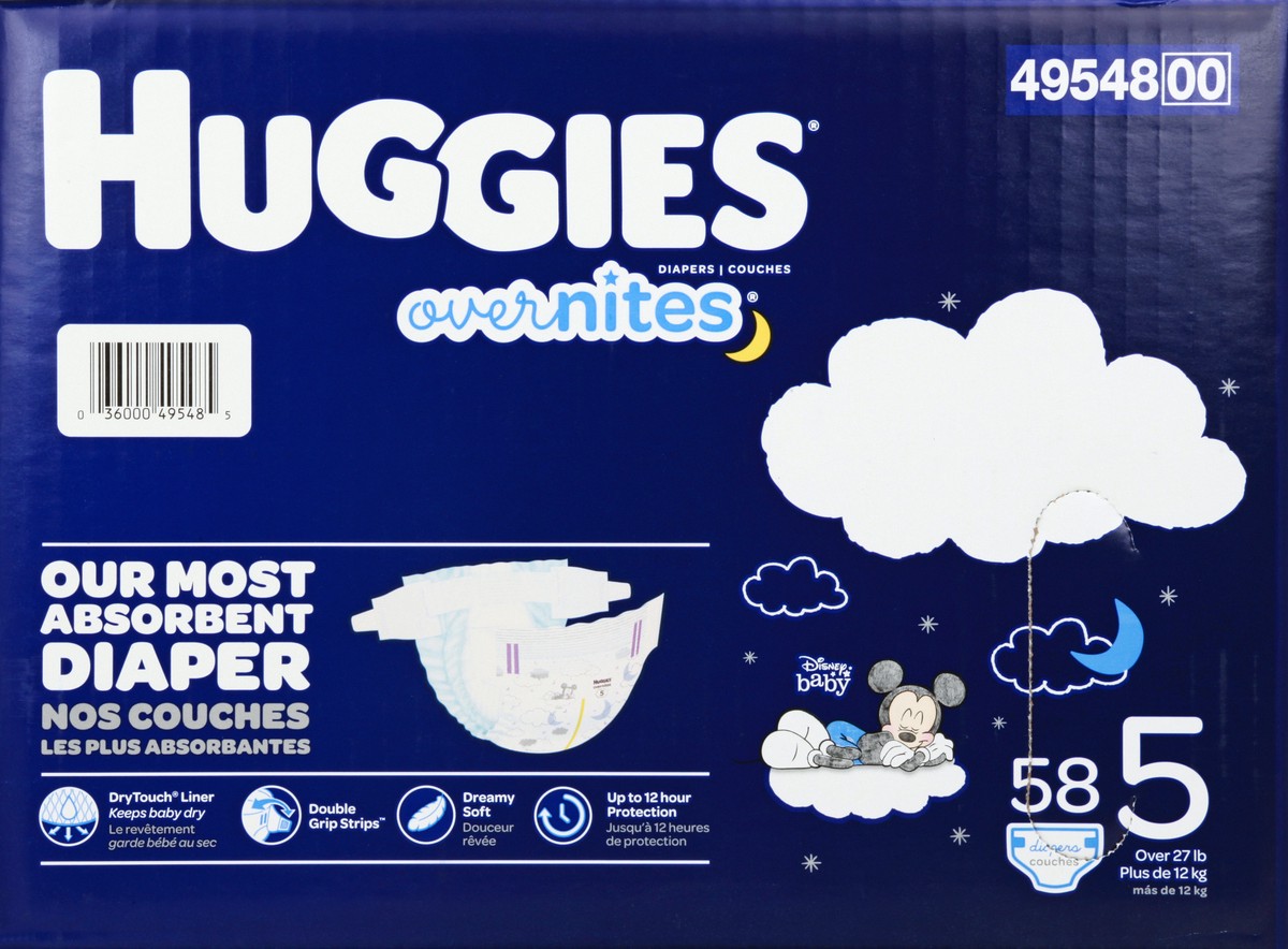 slide 5 of 9, Huggies Over Nites Disney Baby 5 (Over 27 lb) Diapers 58 ea, 58 ct