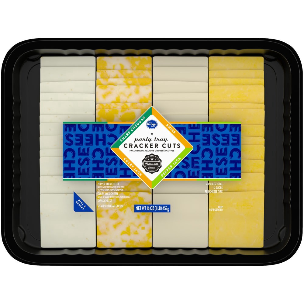 slide 1 of 4, Kroger Sharp Cheddar Swiss Colby Jack Pepper Jack Cracker Cuts, 16 oz