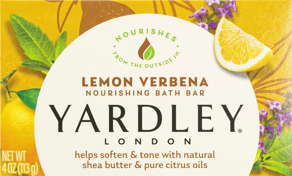 slide 5 of 12, Yardley London Nourishing Bath Soap Bar Lemon Verbena, Helps Soften & Tone Skin with Natural Shea Butter & Pure Citrus Oils, 4.0 oz Bath Bar, 1 Soap Bar, 4 oz