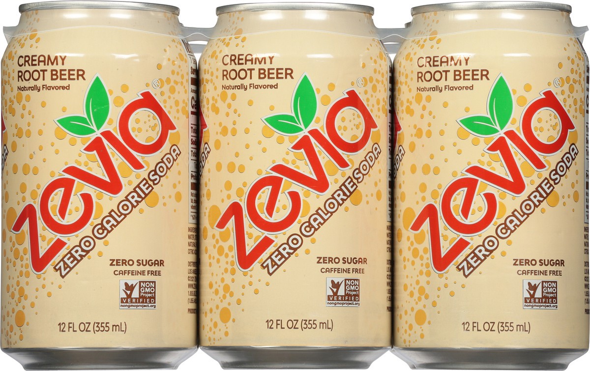 slide 3 of 9, Zevia Zero Sugar Creamy Root Beer Soda 6 - 12 fl oz Cans, 6 ct; 12 oz