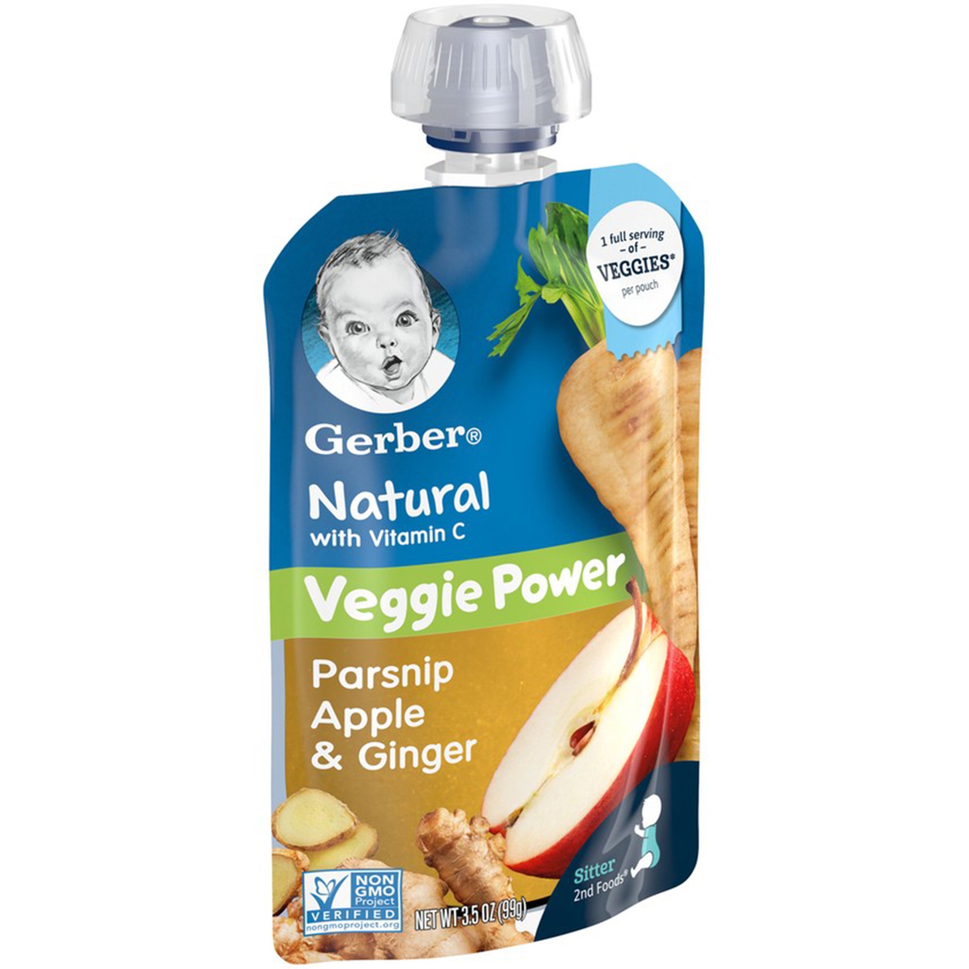 slide 1 of 1, Gerber Natural for Baby Parsnip Apple & Ginger Veggie Power 3.5 oz Puree Pouch, 3.5 oz