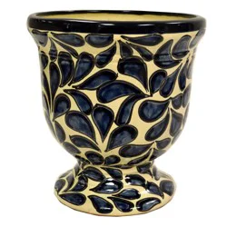 Blue Orange Pottery Navy Leaf Copita Talavera Planter