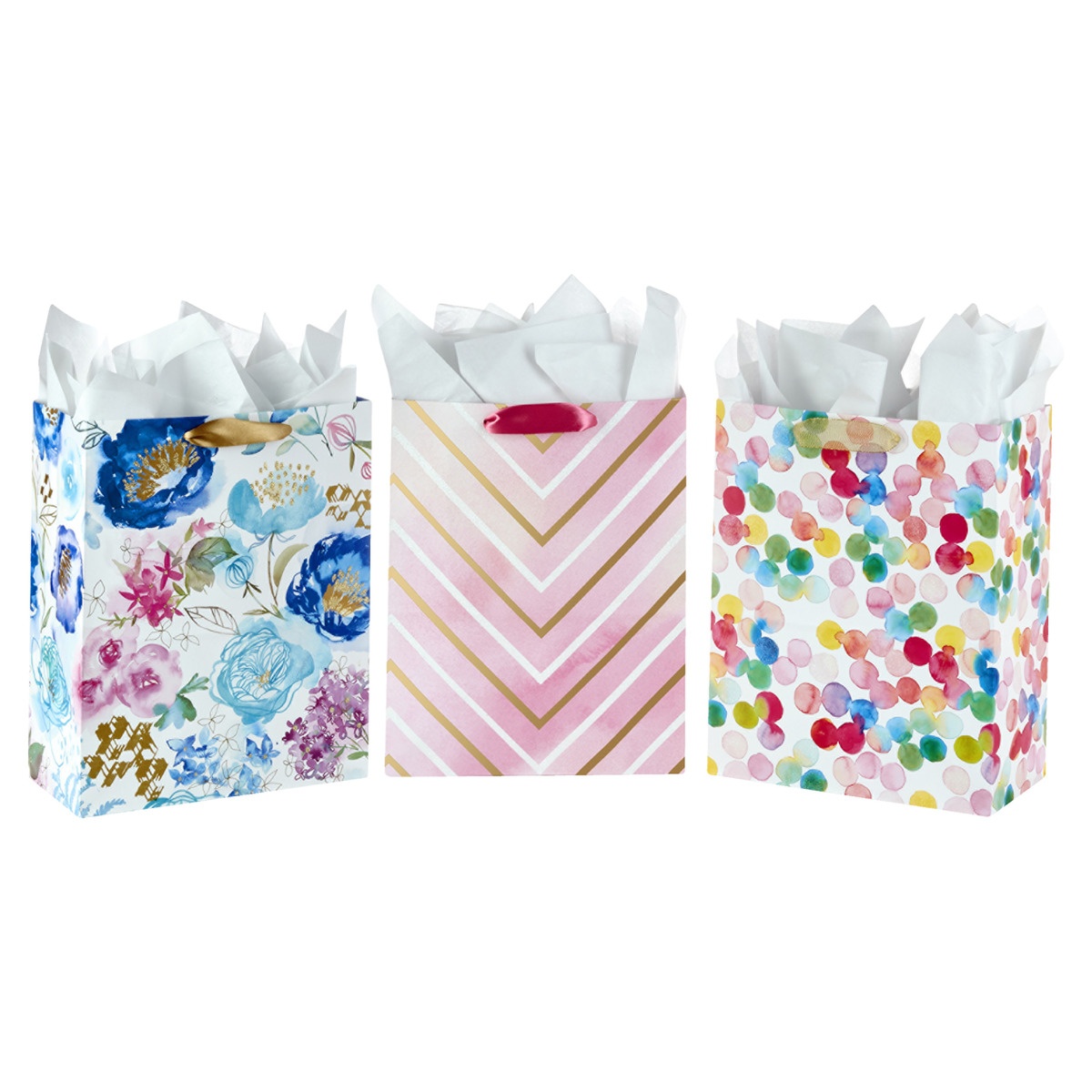 slide 1 of 1, Hallmark Large Gift Bags Assortment With Tissue Paper For Birthdays, Baby Showers, Bridal Showers, Holidays (Colorful Ombr - Pack Of 3), 3 ct