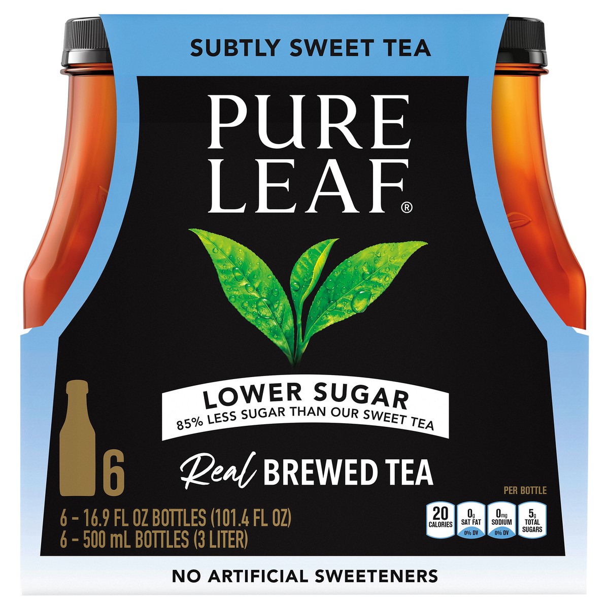 slide 1 of 3, Pure Leaf Real Brewed Tea Subtly Sweet Tea 16.9 Fl Oz 6 Count Bottles, 101.4 oz