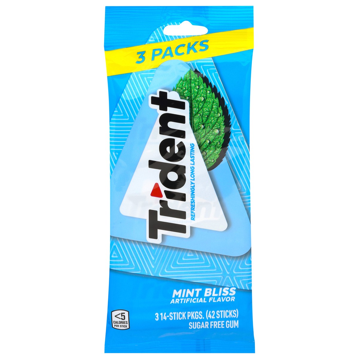 slide 1 of 14, Trident Sugar Free Chewing Gum - Mint Bliss, 3 Pk, 42 ct