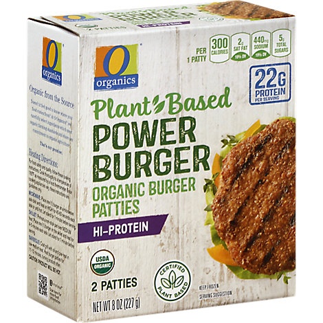slide 1 of 1, O Organics Organic Burger Patty Plant Based Power Burger Hi Protein, 2 ct