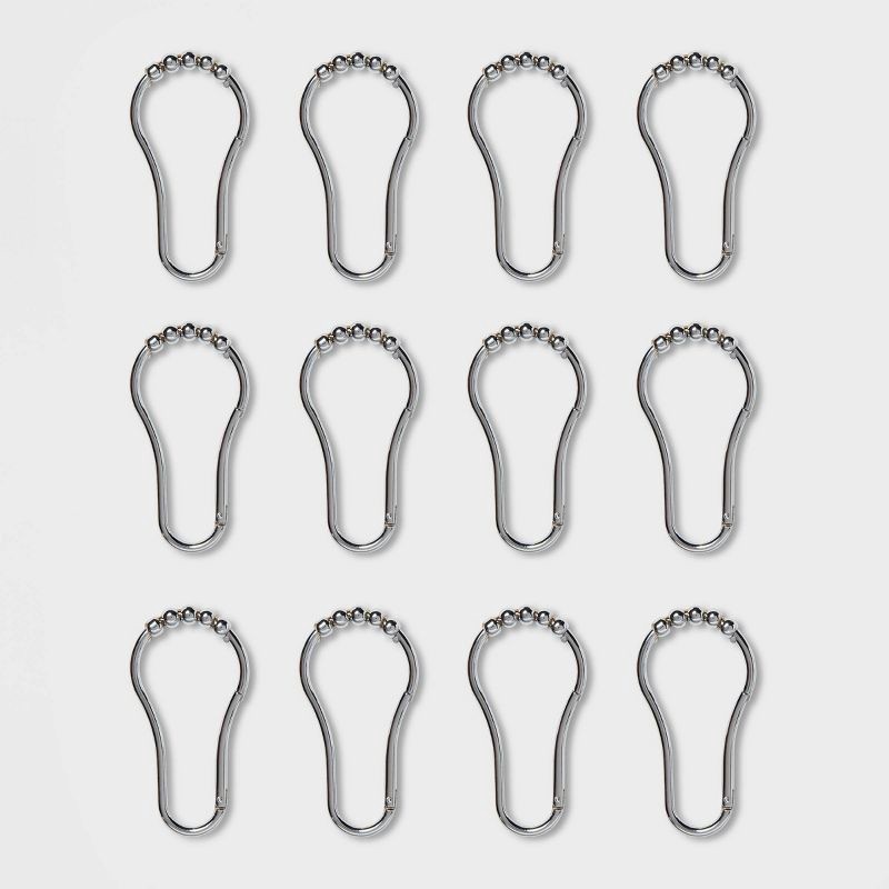 slide 3 of 3, V Hook Shower Curtain Rings Chrome - Threshold™: Zinc Alloy, Chrome-Plated, 12-Pack Hooks for Liner & Rods, 1 ct