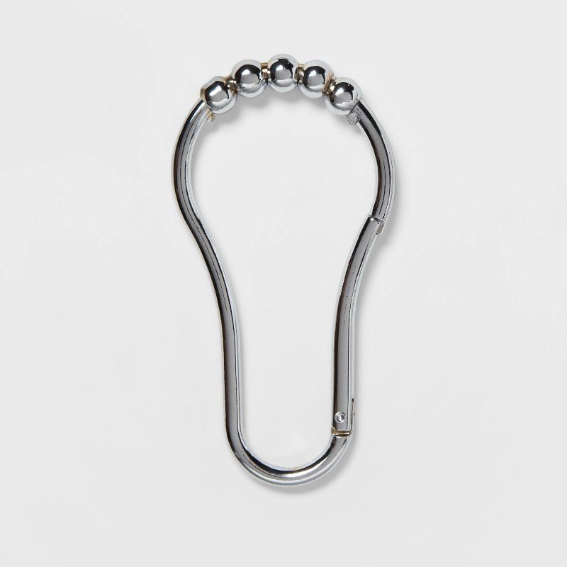 slide 1 of 3, V Hook Shower Curtain Rings Chrome - Threshold™: Zinc Alloy, Chrome-Plated, 12-Pack Hooks for Liner & Rods, 1 ct