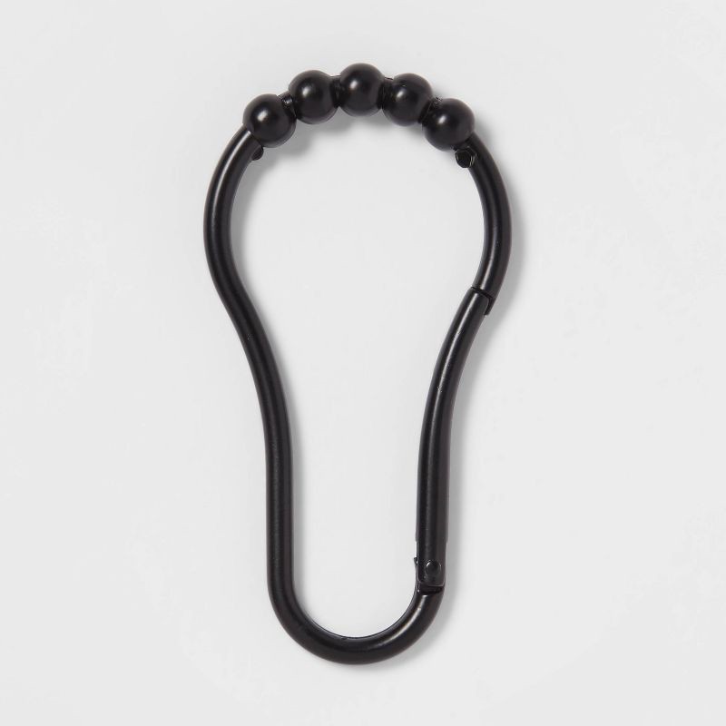 slide 1 of 3, V Hook Shower Curtain Rings Matte Black - Threshold™: Zinc Alloy, Black Plated, 12-Pack Hooks, 1 ct