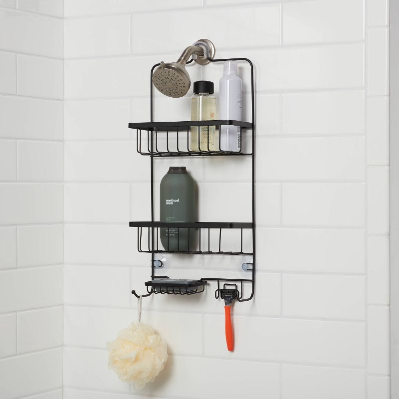 slide 2 of 3, Bathroom Shower Caddy Black - Threshold™: Rust-Resistant Hanging Organizer, PVC & Steel Shelf, Storage Rack, 1 ct