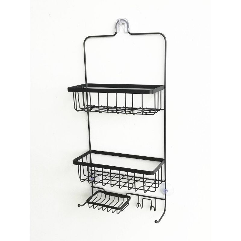 slide 1 of 3, Bathroom Shower Caddy Black - Threshold™: Rust-Resistant Hanging Organizer, PVC & Steel Shelf, Storage Rack, 1 ct