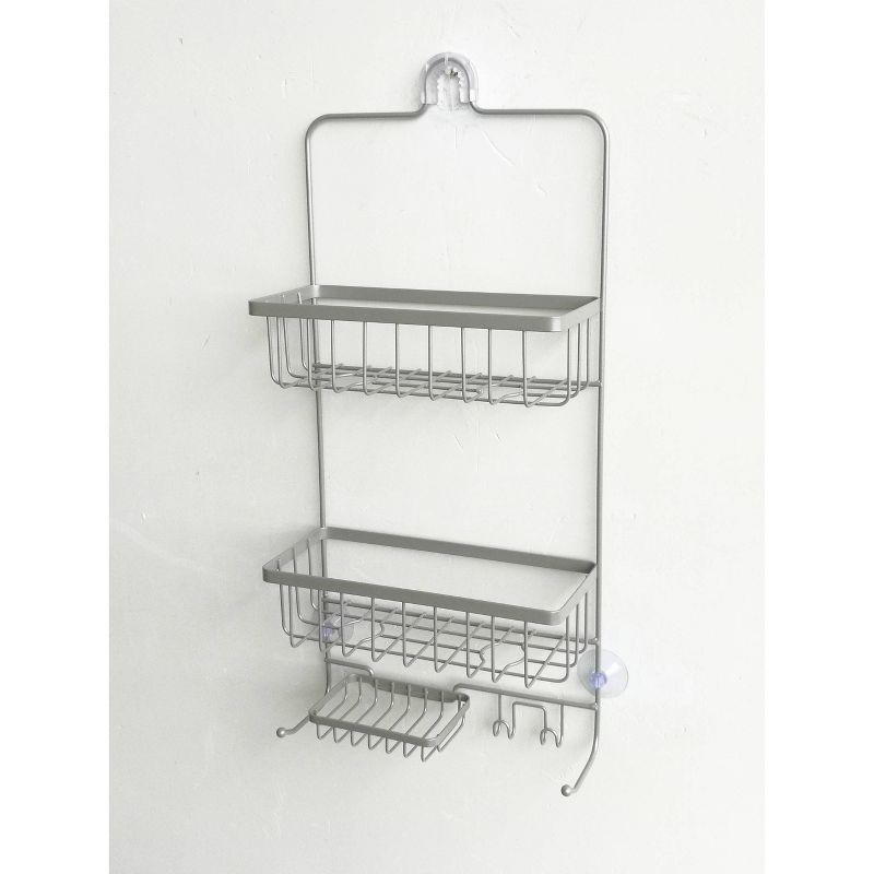 slide 1 of 3, Bathroom Shower Caddy Brushed Nickel - Threshold™: Rust-Resistant Hanging Organizer, Storage Shelf, PVC & Steel, 1 ct