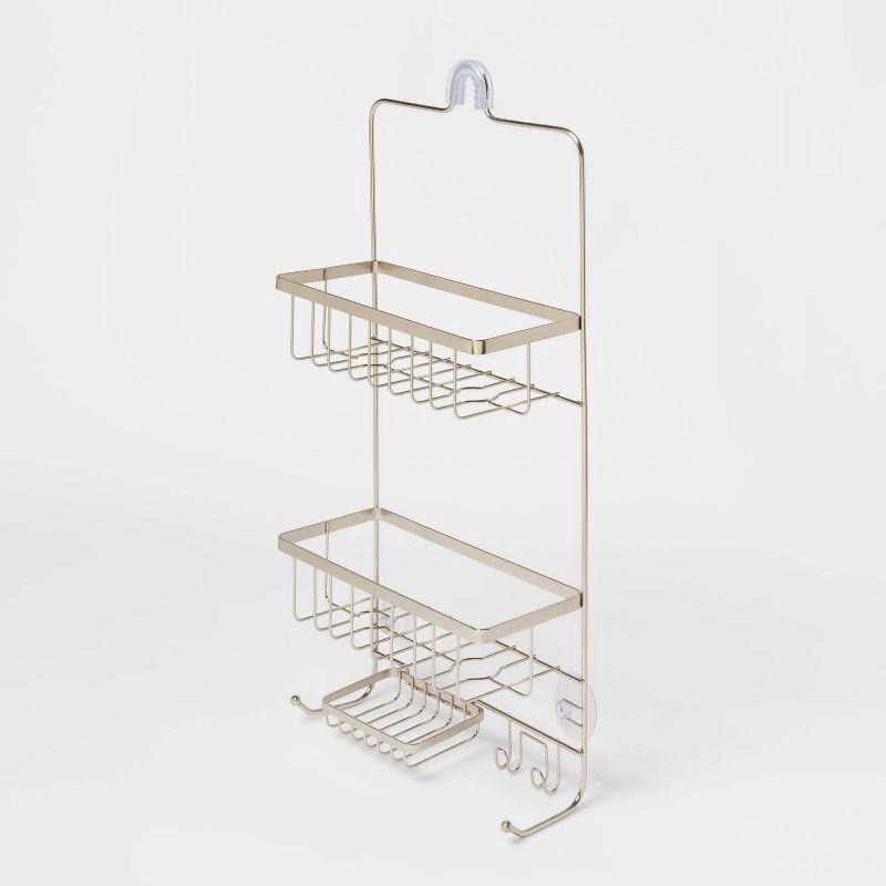 slide 3 of 3, Bathroom Shower Caddy Brushed Nickel - Threshold™: Rust-Resistant Hanging Organizer, Storage Shelf, PVC & Steel, 1 ct