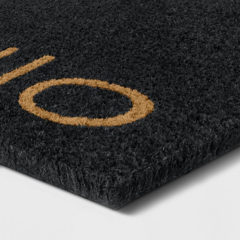 slide 2 of 3, 1'6"x2'6"/18"x30" Hello Coir Doormat Black - Threshold™: Outdoor Front Door Mat, Modern Typography, Medium Pile, 1 ct
