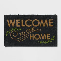 1'6"x2'6"/18"x30" Welcome to our Home Doormat Black - Threshold™: Outdoor Coir & Latex Front Mat, Traditional Style