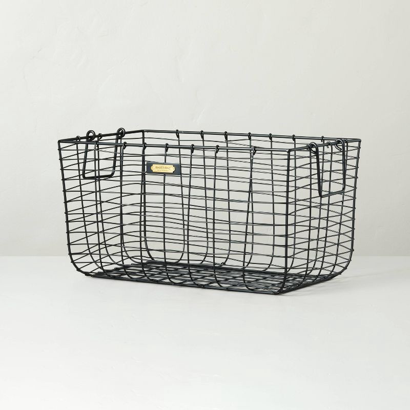 slide 1 of 4, Hearth & Hand with Magnolia Large Wire Storage Basket Black - Hearth & Hand™ with Magnolia: Metal Bin for Towels, Decor, Organizer, 1 ct