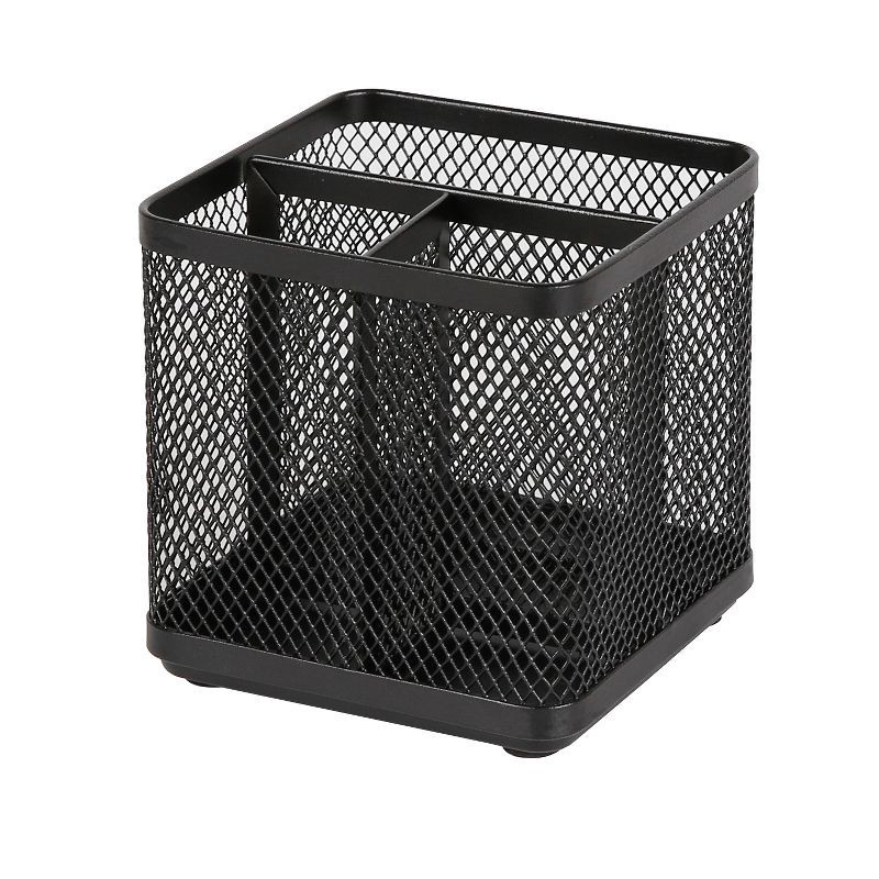 slide 2 of 3, Mesh Pencil Holder Black - Brightroom™: Steel Desk Organizer, Office Supplies, Pen Holder, 3.98" Height, Width, Depth, 1 ct