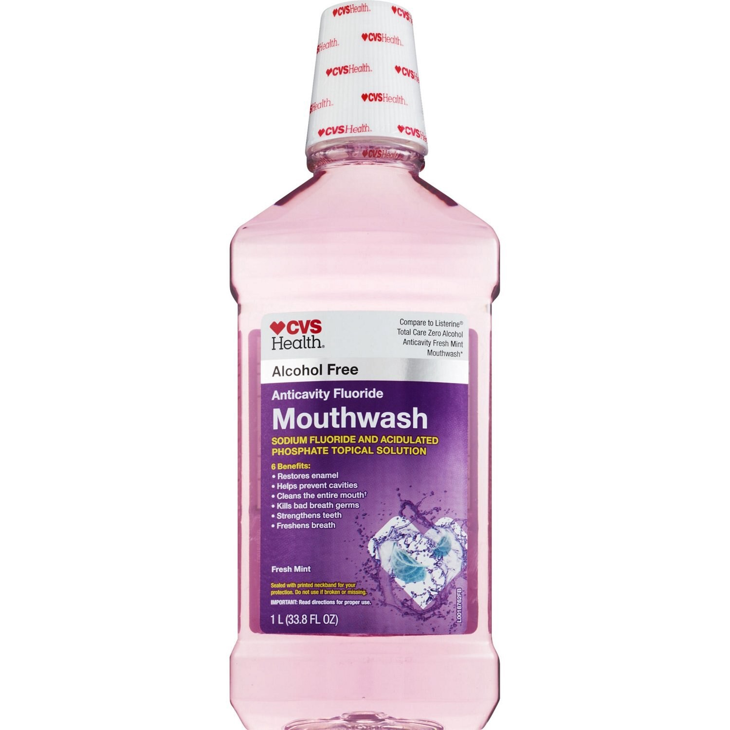 slide 1 of 4, CVS Health Anticavity Fluoride Alcohol Free Mouthwash, Fresh Mint, 1 L, 1 ct