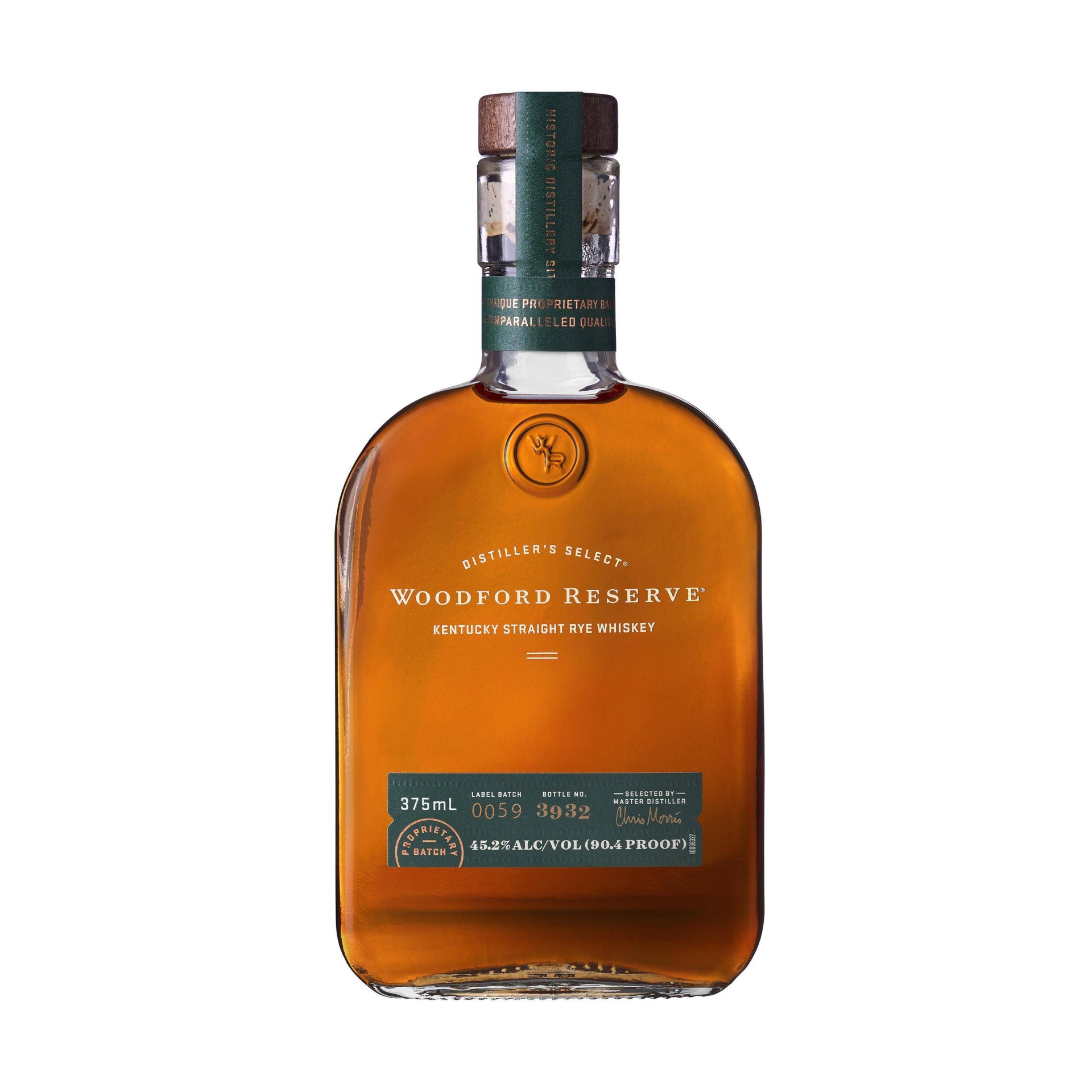 slide 1 of 1, Woodford Reserve Rye Bourbon Whiskey Bottle, 375 ml