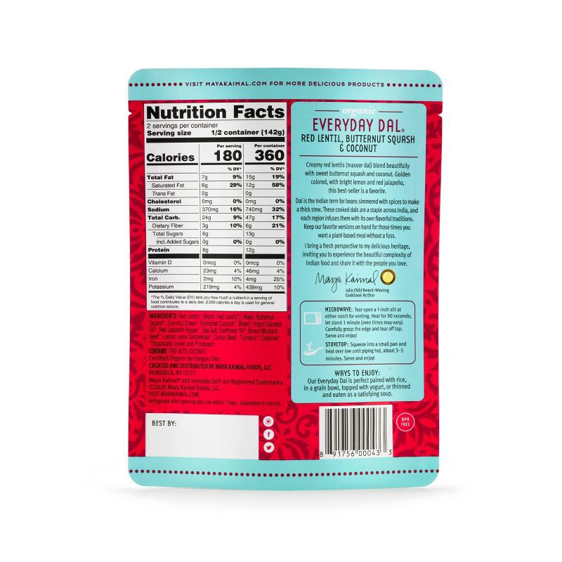 slide 2 of 5, Maya Kaimal Organic Vegan Everyday Dal Red Lentils with Butternut Squash and Coconut - 10oz, 10 oz