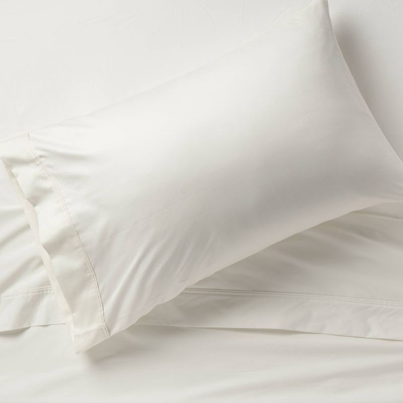 slide 2 of 4, King Solid Performance 400 Thread Count Pillowcase Set Sour Cream - Threshold™: Cotton Sateen, Machine Washable, Set of 2, 1 ct