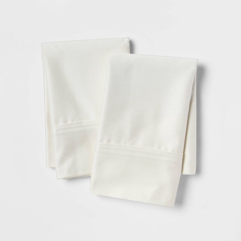 slide 1 of 4, King Solid Performance 400 Thread Count Pillowcase Set Sour Cream - Threshold™: Cotton Sateen, Machine Washable, Set of 2, 1 ct