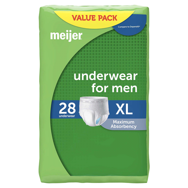 slide 1 of 1, Meijer Underwear for Men, Maximum Absorbency - Extra Large, 28 ct