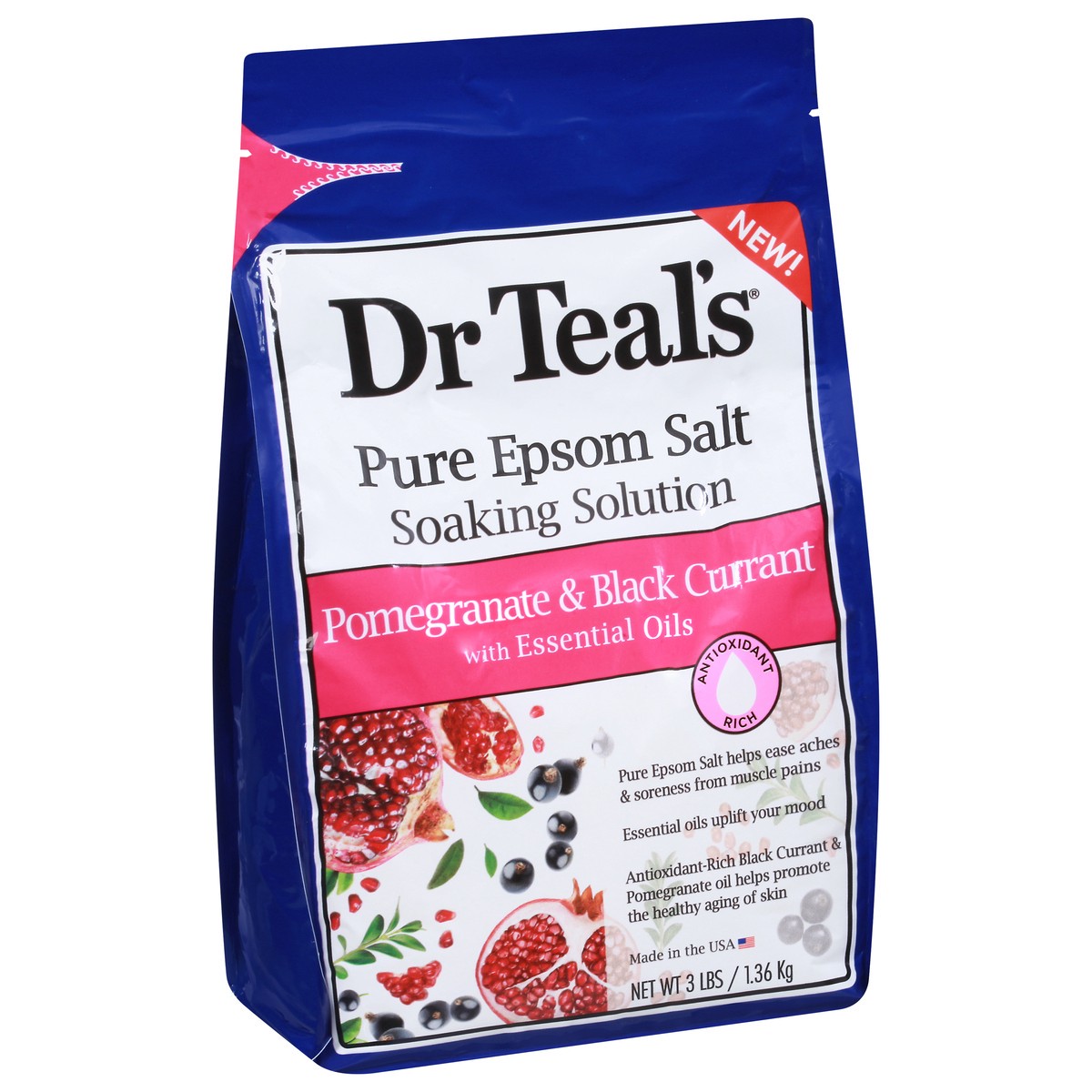 slide 7 of 9, Dr. Teal's Soaking Solution Pomegranate & Black Currant Pure Epsom Salt 3 lb, 3 lb