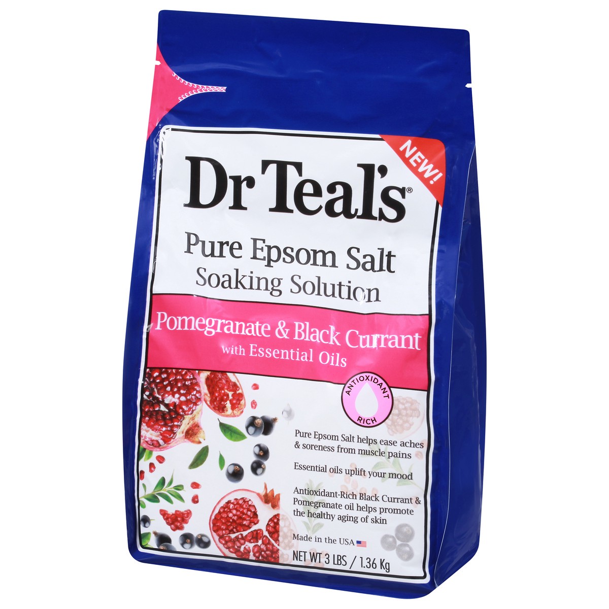 slide 6 of 9, Dr. Teal's Soaking Solution Pomegranate & Black Currant Pure Epsom Salt 3 lb, 3 lb
