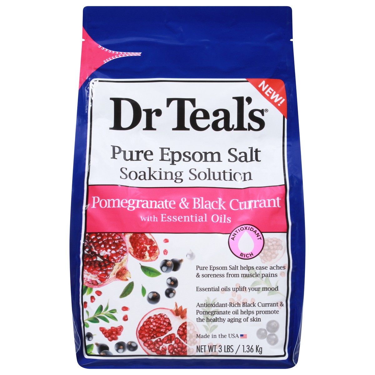 slide 1 of 9, Dr. Teal's Soaking Solution Pomegranate & Black Currant Pure Epsom Salt 3 lb, 3 lb