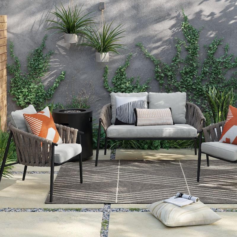 slide 4 of 5, Round Metal Outdoor Column Fire Pit Black - Threshold™, 1 ct