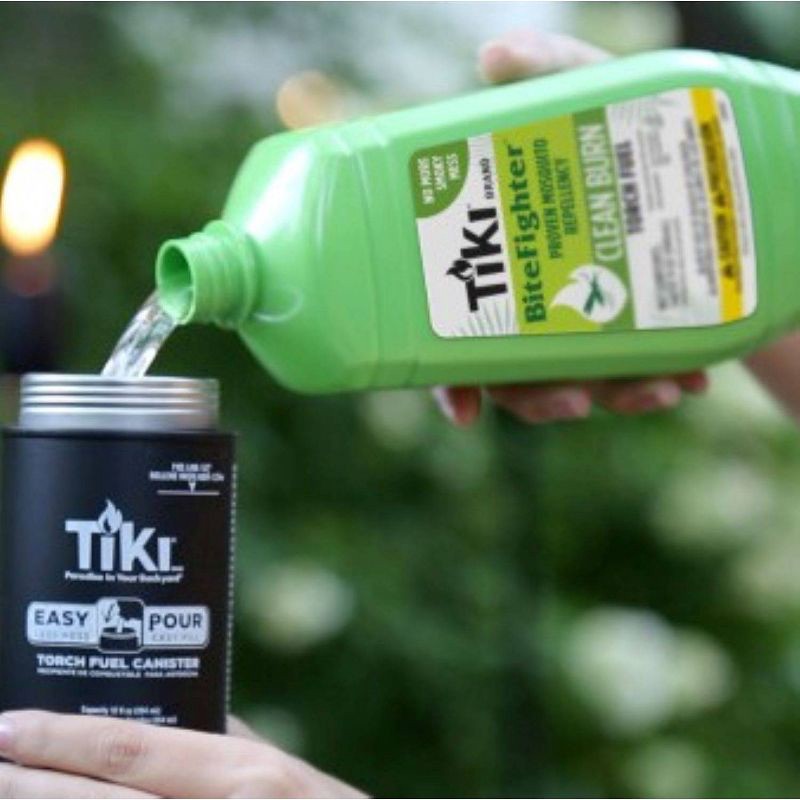 slide 3 of 4, TIKI 32oz Clean Burn BiteFighter Torch Fuel: Plant-Based, Less Soot, Outdoor Use, Tabletop Compatible, 32 oz