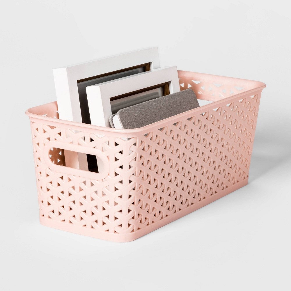 slide 2 of 3, Y-Weave Half Medium Decorative Storage Basket Metallic Blush - Room Essentials, 1 ct