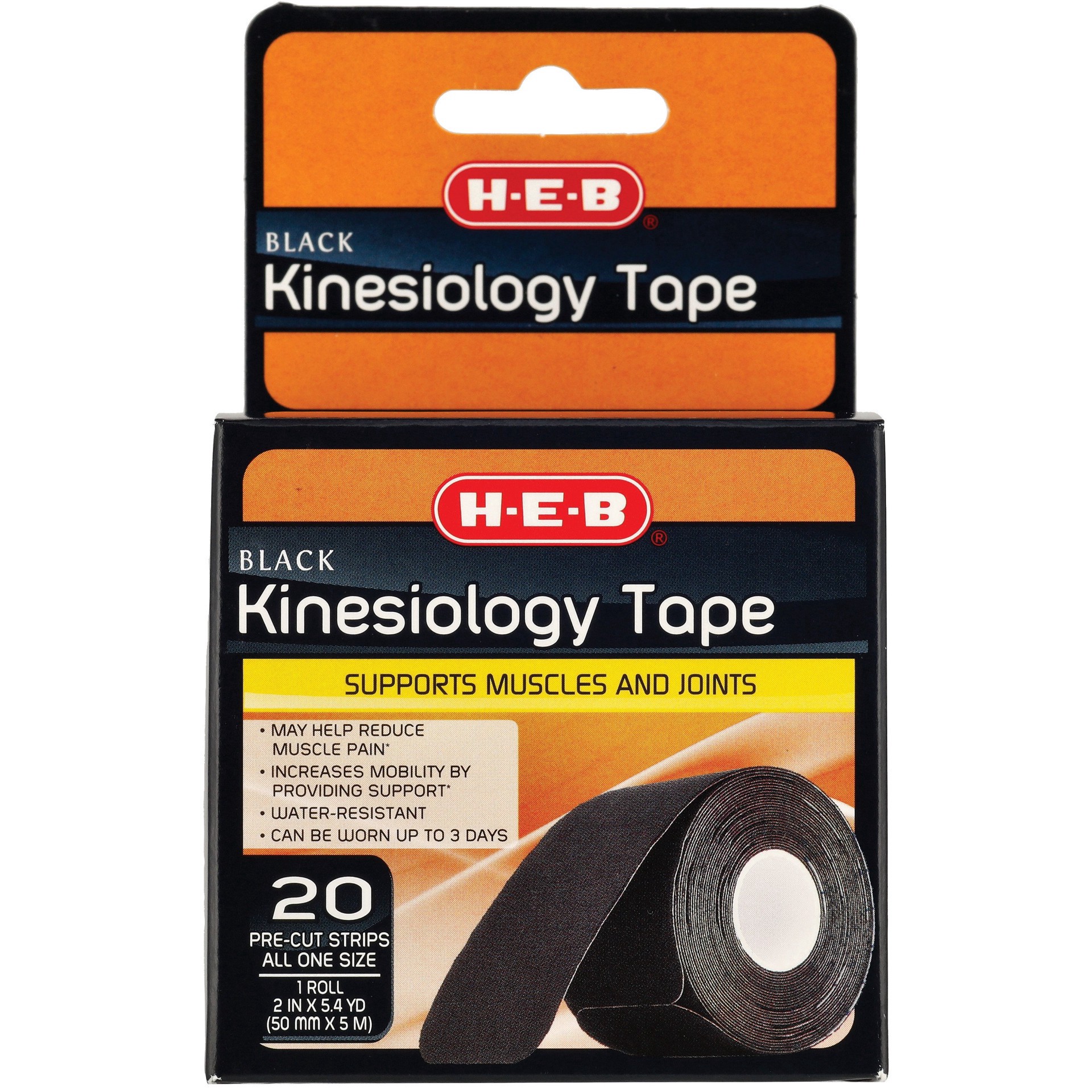 slide 1 of 1, H-E-B Kinesiology Tape - Black, 20 ct
