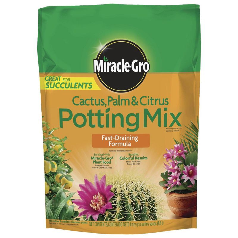 slide 1 of 7, Miracle-Gro Cactus Palm Citrus Potting Soil - 8qt: Enriched Mix for Indoor Plant Growth, Fast Drainage, 8 qt