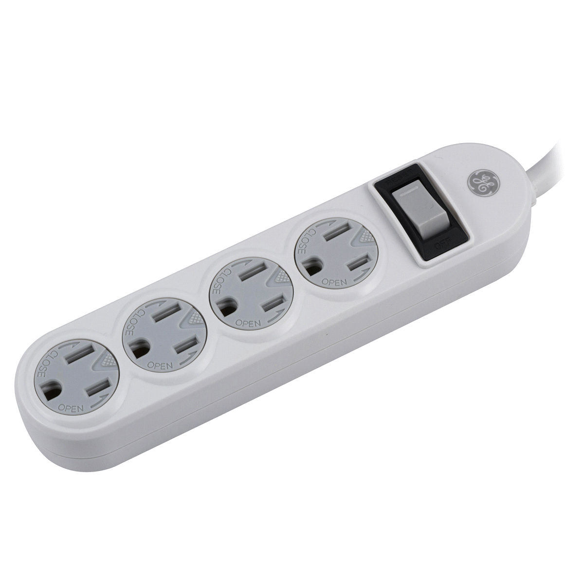 slide 2 of 2, GE 4 Outlet Power Strip, White, 1.5 ft