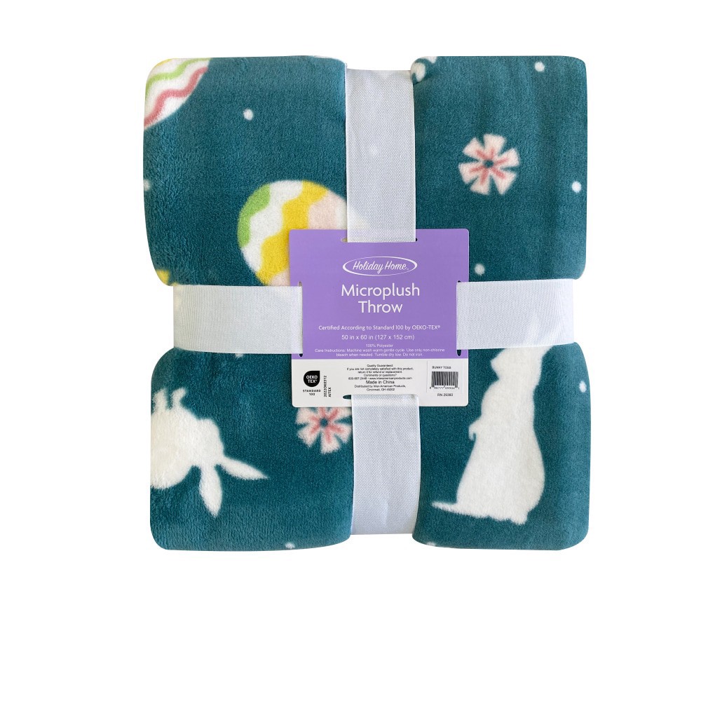 slide 2 of 2, Holiday Home® Easter Microplush Throw - Eggs & Bunnies, 50 in x 60 in