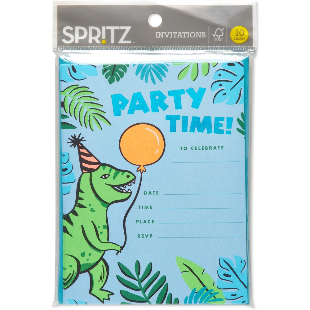 slide 2 of 4, 10ct Birthday Party Invitations for Kids' Dinosaur - Spritz, 10 ct
