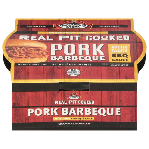 slide 1 of 1, Brookwood Farms Pork Barbeque, with Tangy BBQ Sauce, 16 oz